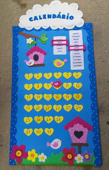 Calendário de Eva para Sala de Aula - Passarinhos (90x50cm)