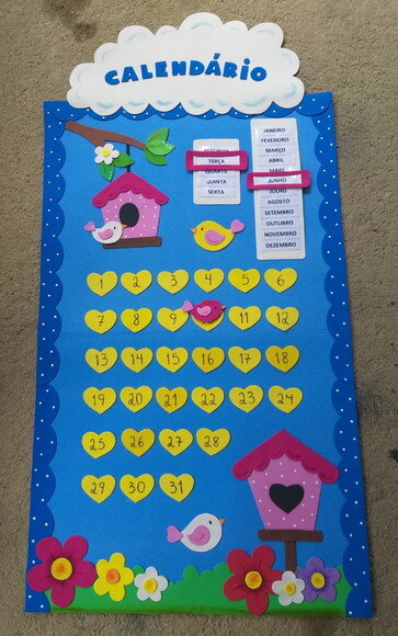 Calendário de Eva para Sala de Aula - Passarinhos (90x50cm)