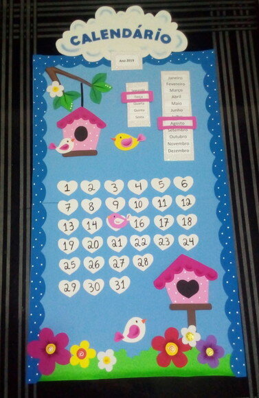 Calendário Escolar para Sala de Aula - Passarinhos (90x50cm)