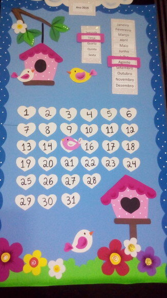 Calendário Escolar para Sala de Aula - Passarinhos (90x50cm)