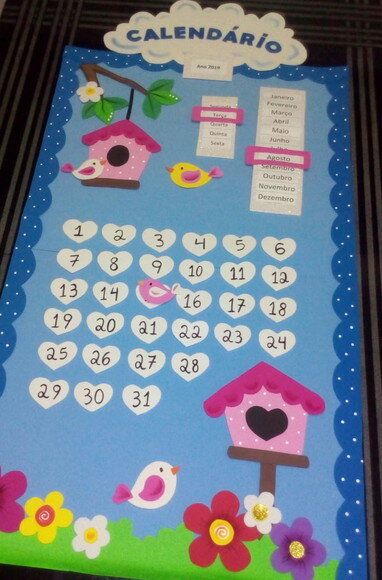 Calendário Escolar para Sala de Aula - Passarinhos (90x50cm)