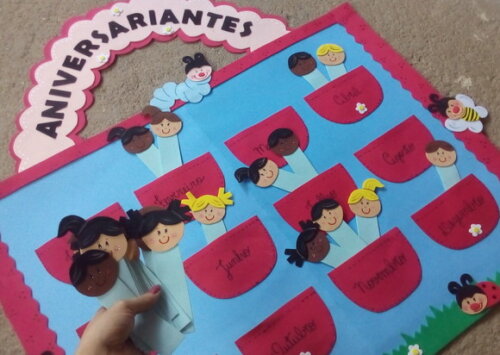 Cartaz Grande de Aniversariantes do Ano para Escola - em Eva