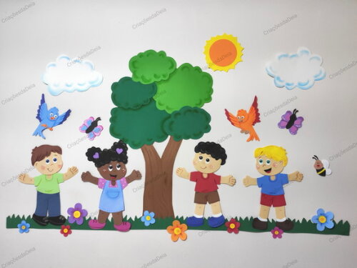 Crianças Brincando Kit com 4 Crianças na Natureza (145x75cm)