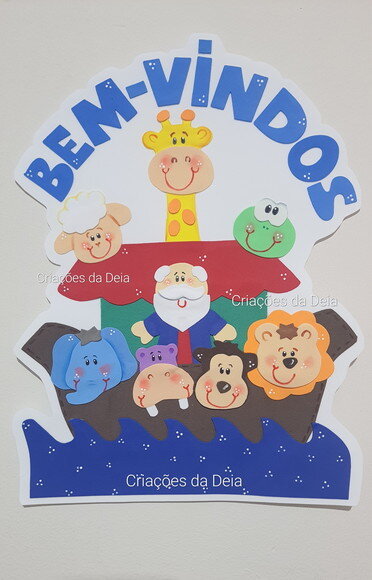 Decoração de Porta Arca de Noé e Animais Bem Vindos em Eva