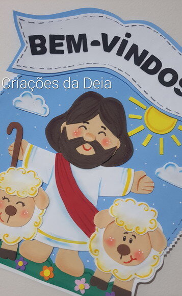 Decoração de Porta Bem Vindos Cordeirinhos de Jesus em Eva