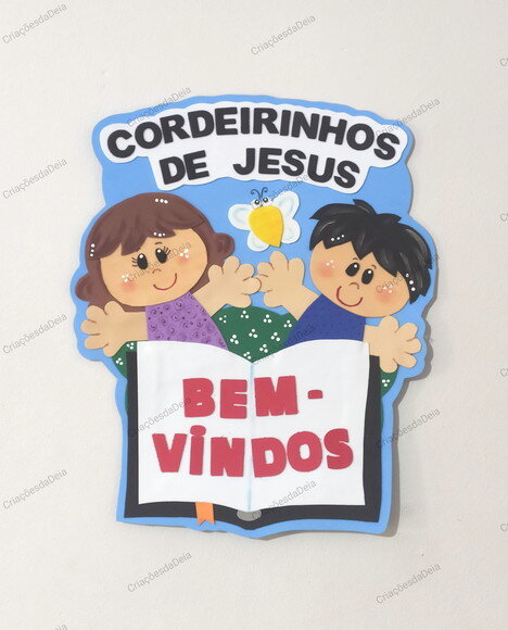 Decoração de Porta Bem Vindos Cordeirinhos de Jesus em Eva