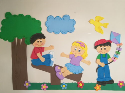Dia das Crianças Painel de Eva Grande com 3 Crianças