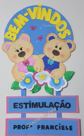 Enfeite Bem Vindos para Porta em Eva Ursinhos com Nomes