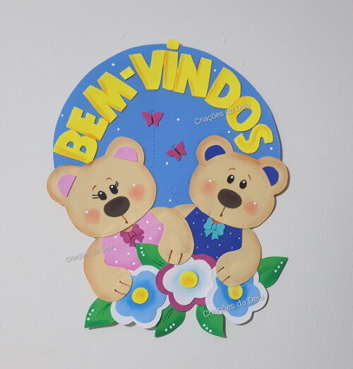 Enfeite Bem Vindos para Porta em Eva Ursinhos Infantil