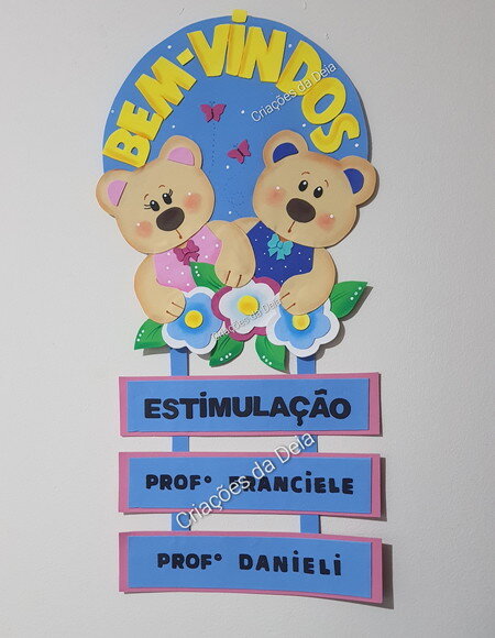 Enfeite Bem Vindos para Porta em Eva Ursinhos com Nomes
