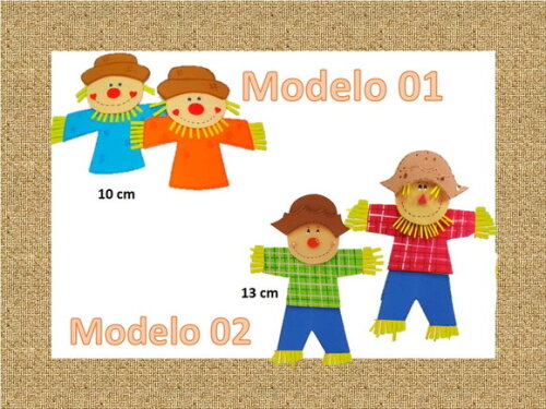 Espantalhos pequenos de festa junina - 2 modelos à escola.