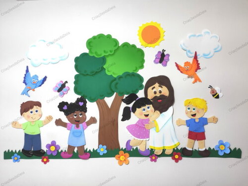 Jesus e as Crianças - Tema Bíblico para Decoração em Eva