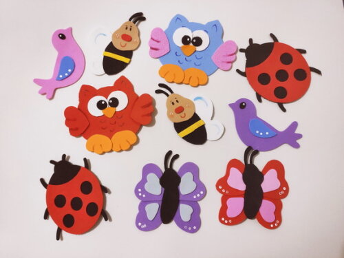 Kit 10 Apliques de 10cm Cada. Aves e Insetos