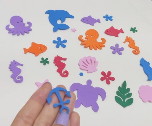 Kit 100 Mini Animais 2.5 a 7cm do Fundo do Mar (em Eva)