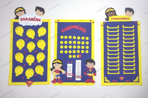 Kit 3 Pç para Sala de Aula Tema Heróis (peças Grandes)