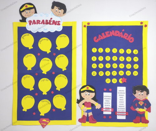Kit 3 Pç para Sala de Aula Tema Heróis (peças Grandes)