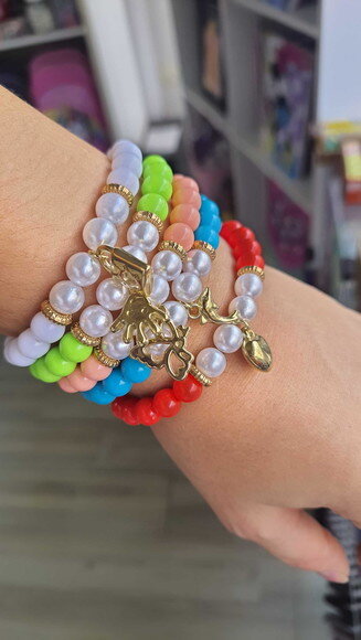 Kit 3 Pulseiras de Contas Micangas Pulseiras Happy Bijuteria