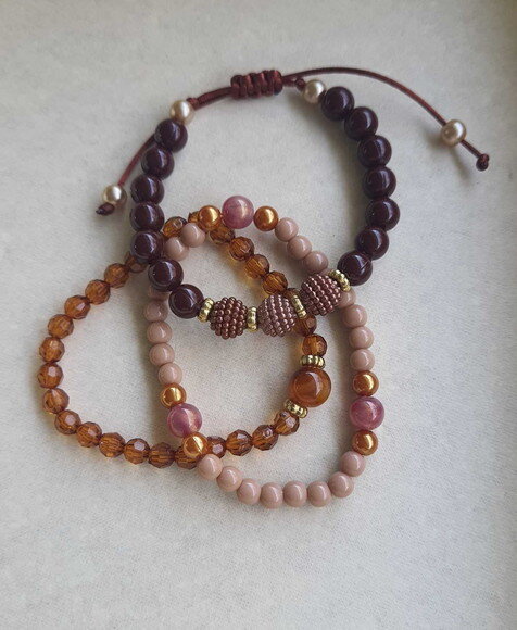 Kit 3 Pulseiras de Contas Micangas Tons Terrosos Bijuteria