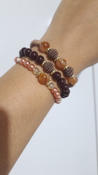 Kit 3 Pulseiras de Contas Micangas Tons Terrosos Bijuteria