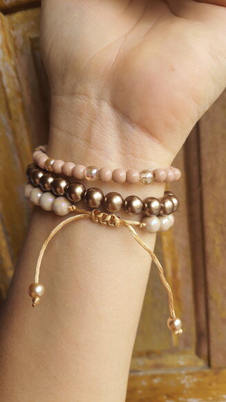 Kit 3 Pulseiras de Contas Micangas Tons Terrosos Bijuteria