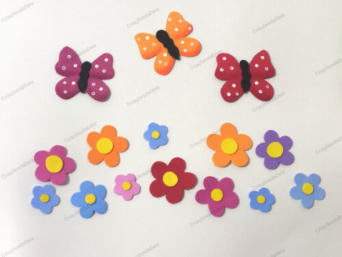 Kit 30 Peças Flores e Borboletas Pequenas de Eva