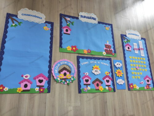 Kit 5 Peças Grandes para Sala de Aula - Passarinhos