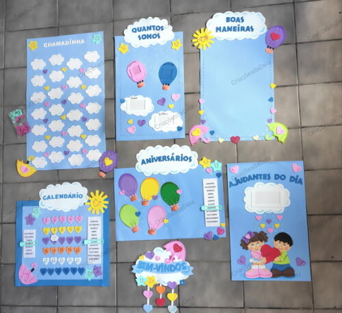 Kit 5 Peças para Sala de Aula -tema chuva de Amor