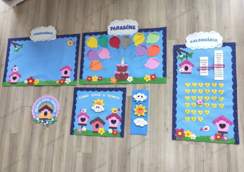 Kit 5 Peças para Sala de Aula Grandes - Tema Passarinhos