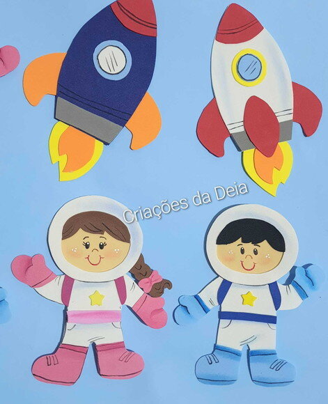 Kit 6 Apliques Astronauta e Foguete em Eva