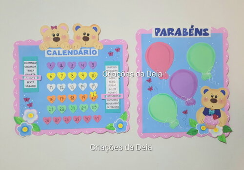 Kit Calendário e Aniversariantes em Eva Tema Ursinhos Escola