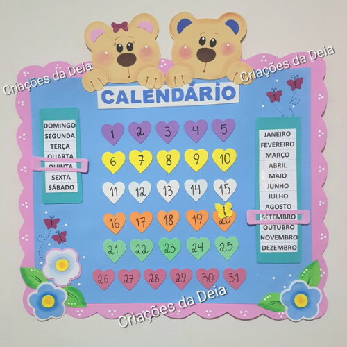 Kit Calendário e Aniversariantes em Eva Tema Ursinhos Escola