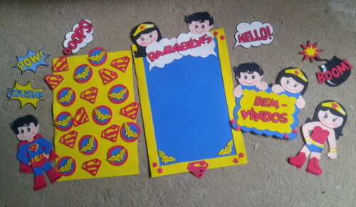 Kit Mulher Maravilha x Super Homem (EVA) para sala de aula