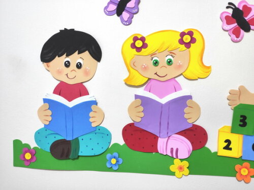 Kit para Painel de 3 Crianças Lendo e Brincando Dia do Livro