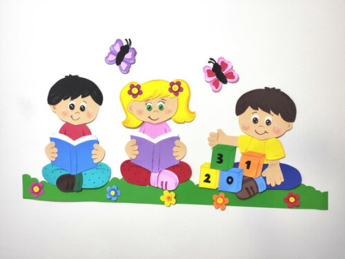 Kit para Painel de 3 Crianças Lendo e Brincando Dia do Livro