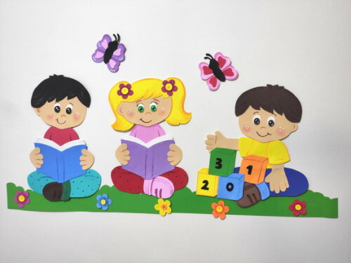 Kit para Painel de 3 Crianças Lendo e Brincando Dia do Livro
