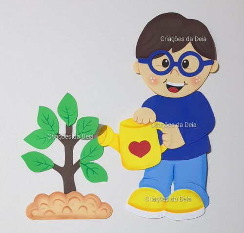 Menino com Regador Tema Meio Ambiente 50 cm em Eva
