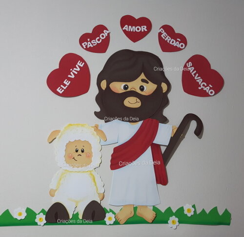 Mural Jesus e a Ove, Páscoa e Ressurreição 83 x 80 cm em Eva
