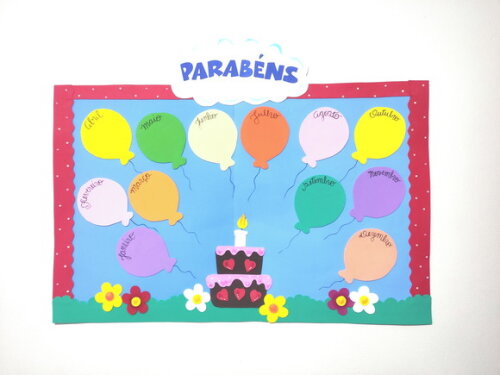 Painel de Aniversariantes Bolo e Balões - Eva (65x80cm)
