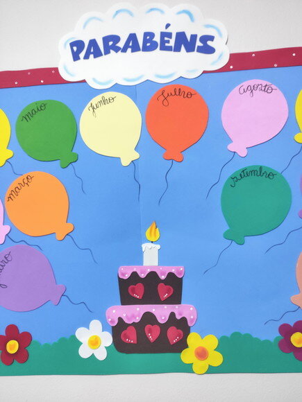 Painel de Aniversariantes Bolo e Balões - Eva (65x80cm)
