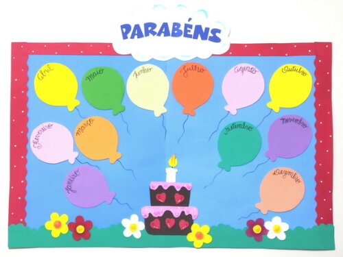 Painel de Aniversariantes Bolo e Balões - Eva (65x80cm)
