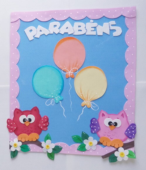 Parabéns para Sala de Aula Tema Corujas (aniversario)