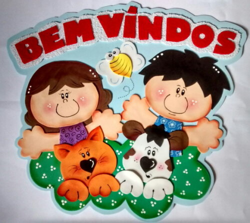 Placa de "bem-vindos" para Porta - Tema "crianças"