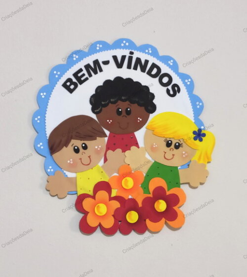 Placa de "bem-vindos" para Porta - Tema "crianças"