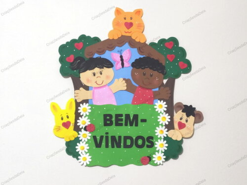 Placa de Bem Vindo para Porta - Crianças na Escola
