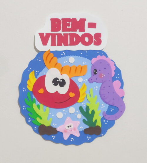 Placa de Boas Vindas para Porta - Tema Fundo do Mar em Eva