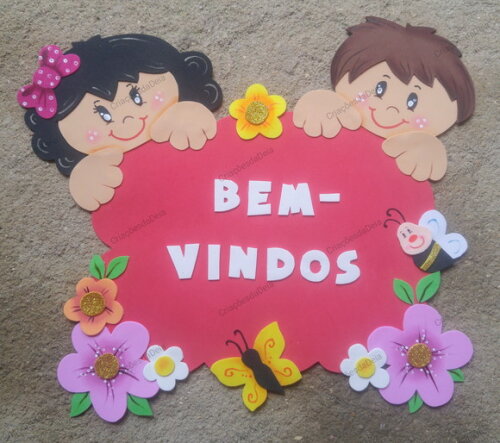 Placa de Bem Vindos para Sala de - Crianças Fundo Vermelho
