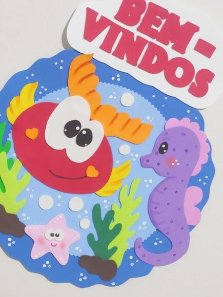 Placa de Boas Vindas para Porta - Tema Fundo do Mar em Eva