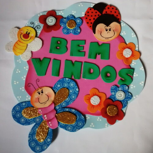 Placa de Eva "bem-vindos" para Porta - Jardim Berçário
