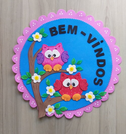 Placa de Eva para Porta Escolar - Par de Corujas