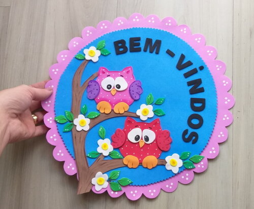 Placa de Eva para Porta Escolar - Par de Corujas